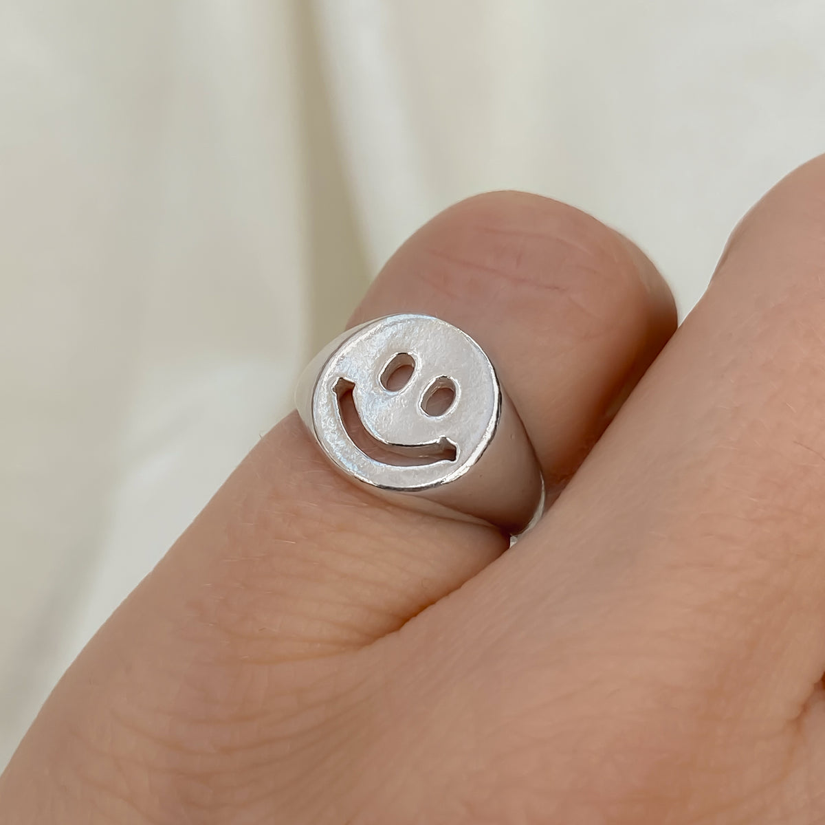 Smiley Face Signet Ring | Recycled Sterling Silver | Made in
