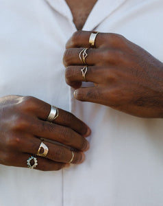 man-wearing-silver-and-gold-handcrafted-rings