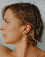 Load image into Gallery viewer, woman-wearing-gold-earrings-and-hoops