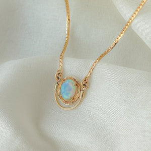 Reworked Opal Herringbone Necklace | 14k Recycled Gold