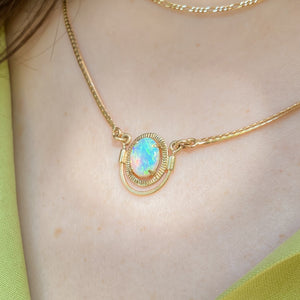 Reworked Opal Herringbone Necklace | 14k Recycled Gold