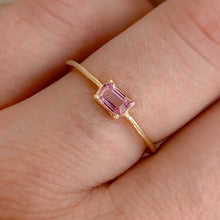 Load image into Gallery viewer, 14k-yellow-gold-solitaire-with-emerald-cut-pink-sapphire