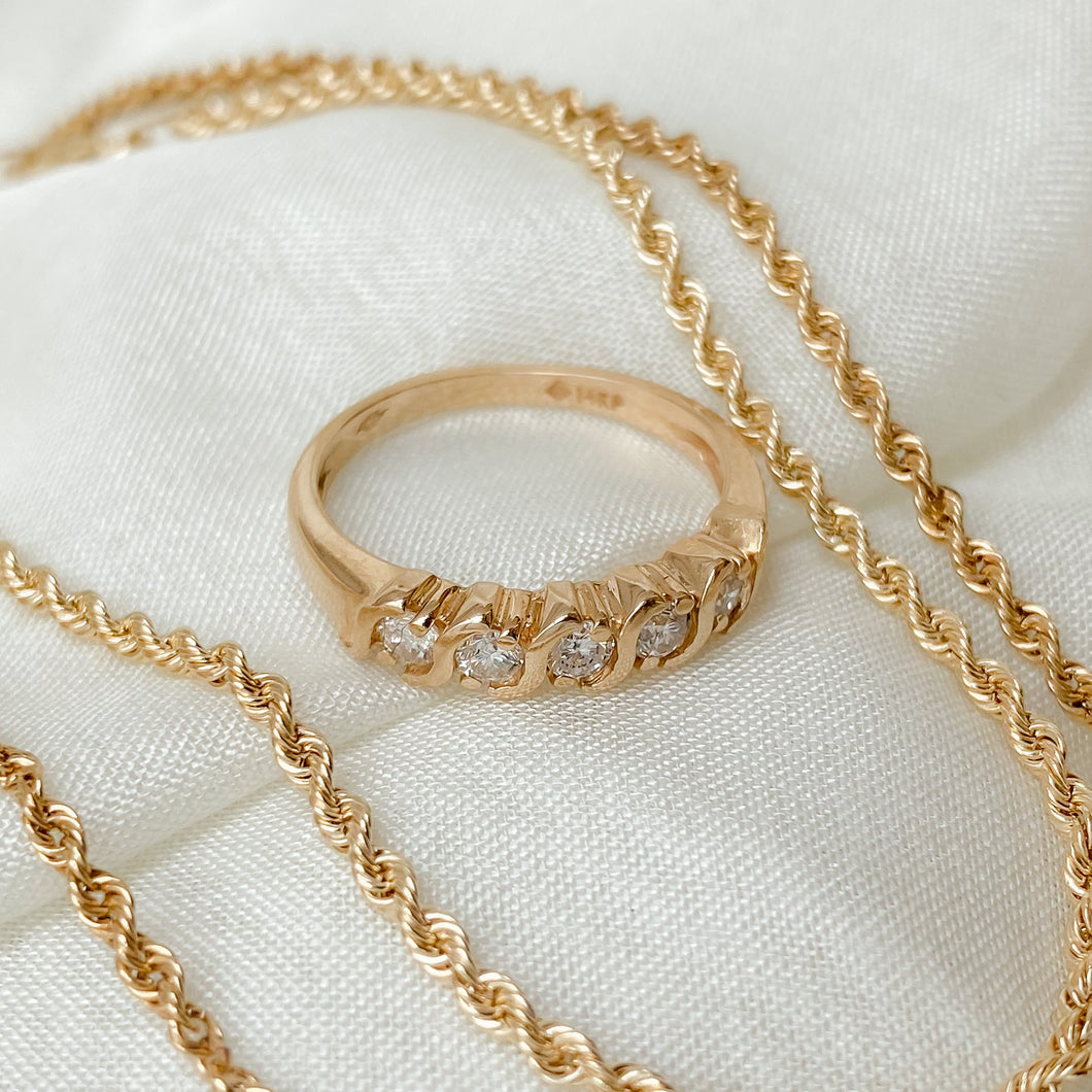 Vintage Diamond Wave Ring | 14k Gold