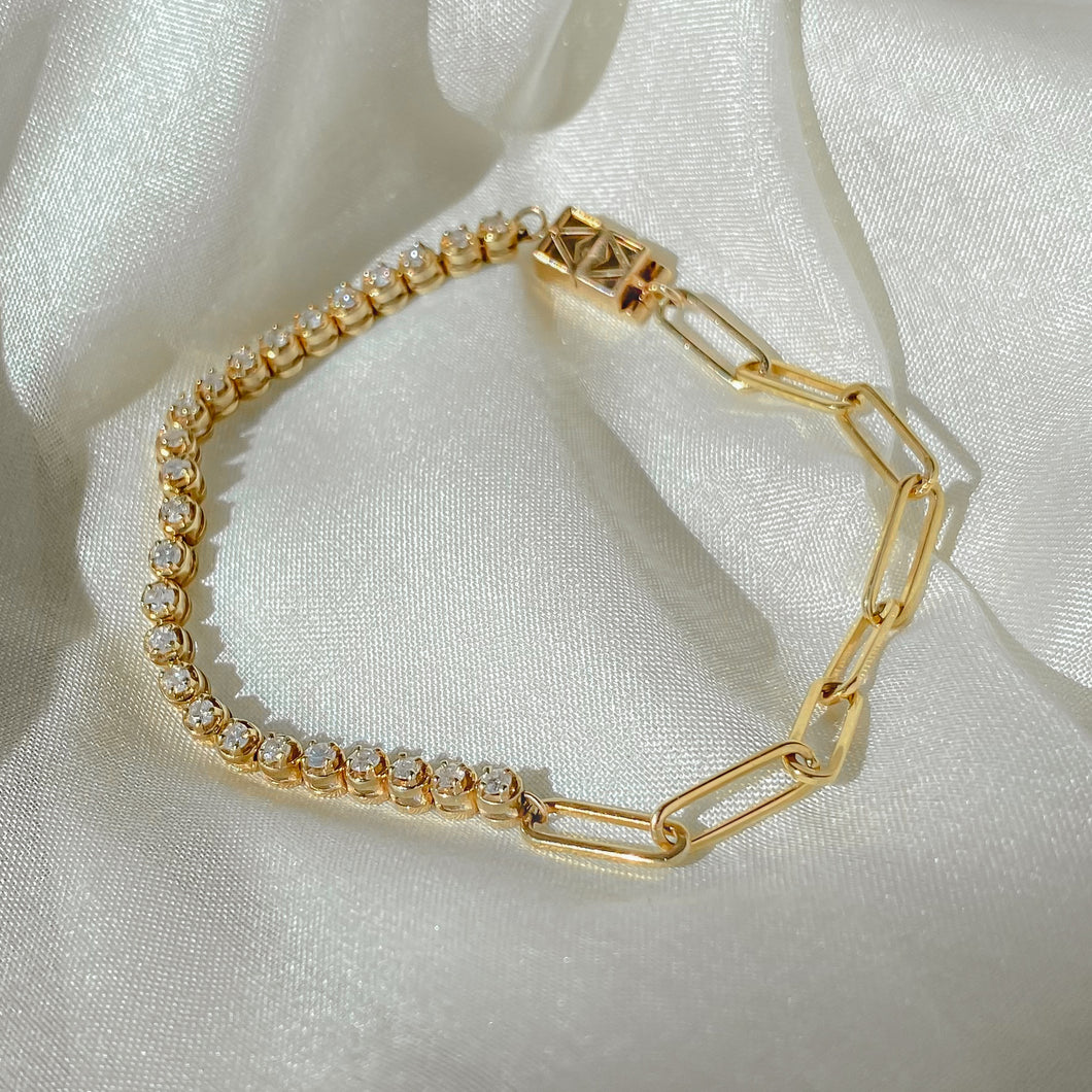 Paperclip Diamond Tennis Bracelet | 14k Magnetic Box Clasp