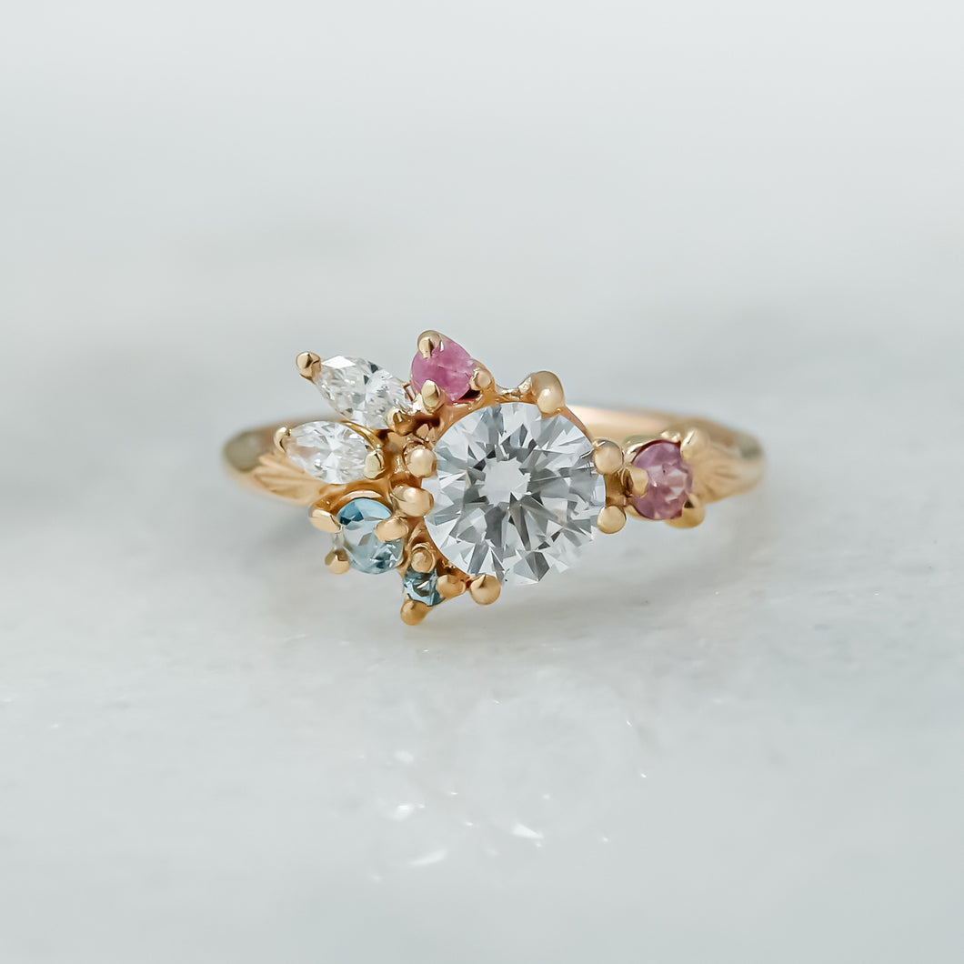 Custom Petal Cluster Ring | 14k Diamond & Sapphires