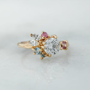 Custom Petal Cluster Ring | 14k Diamond & Sapphires