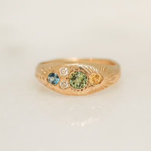 Oh, Green World Signet | 14k Sapphires & Diamonds