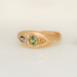 Oh, Green World Signet | 14k Sapphires & Diamonds