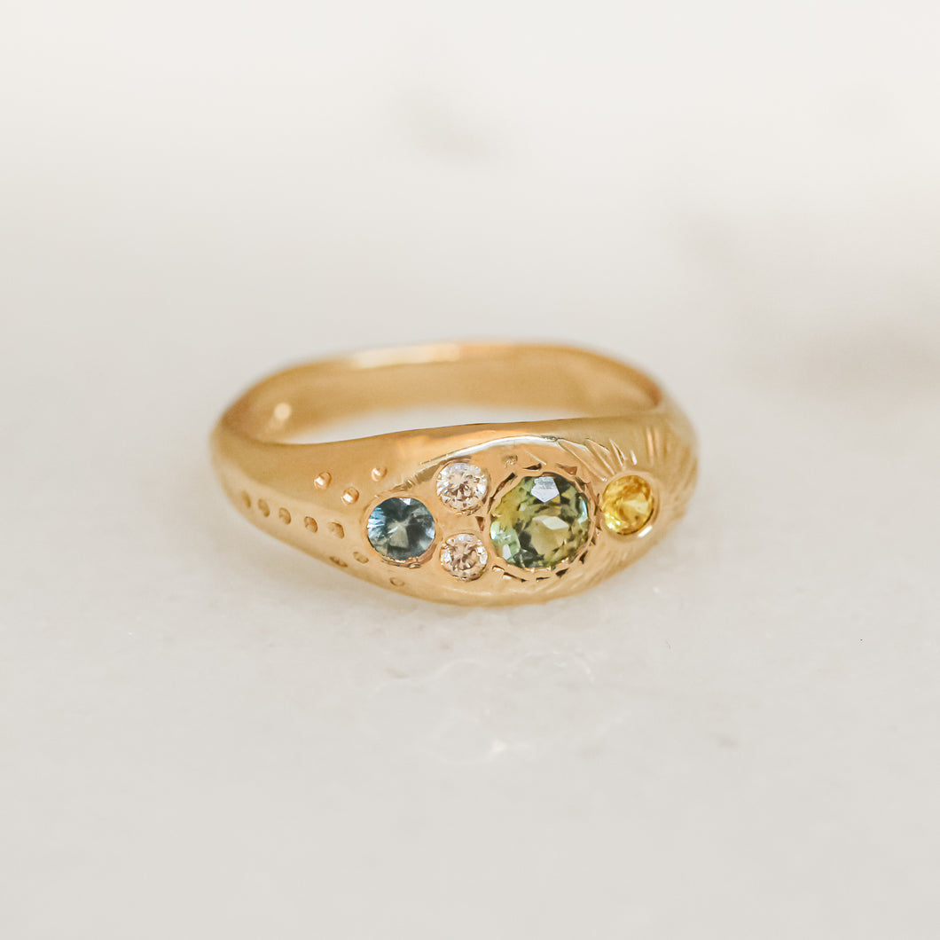 Oh, Green World Signet | 14k Sapphires & Diamonds