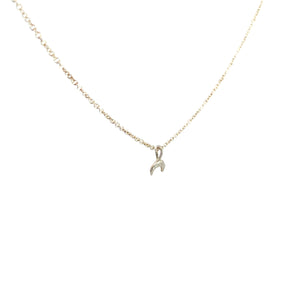 A crescent moon pendant necklace made of silver, displayed on a plain background.