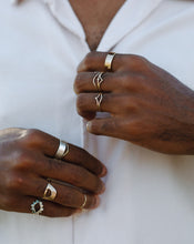 Load image into Gallery viewer, man-wearing-7mm-wide-band-in-gold-and-silver