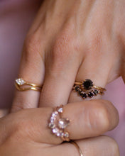 Load image into Gallery viewer, ethical-black-diamond-solitaire-and-half-halo-wedding-ring-set