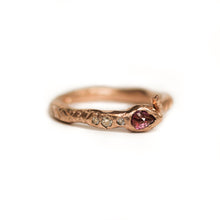 Load image into Gallery viewer, rose-gold-snake-ring-with-ruby-head-and-diamonds