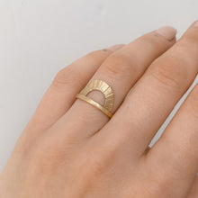 Load image into Gallery viewer, 14k-gold-arched-shield-ring-with-negative-space