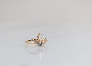 14k gold pear diamond and sapphire cluster engagement ring