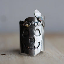 Load image into Gallery viewer, womans-sterling-silver-skull-ring-with-crown