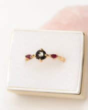 Load image into Gallery viewer, ethical-salt-and-pepper-diamond-and-ruby-ring-set-in-14karat-recycled-gold