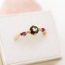 Load image into Gallery viewer, salt-and-pepper-diamond-and-ruby-ring-sustainably-made