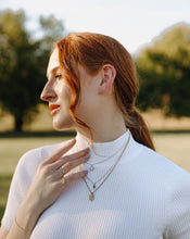 Load image into Gallery viewer, woman-in-rings-wearing-white-mock-neck-sweater-and-necklaces