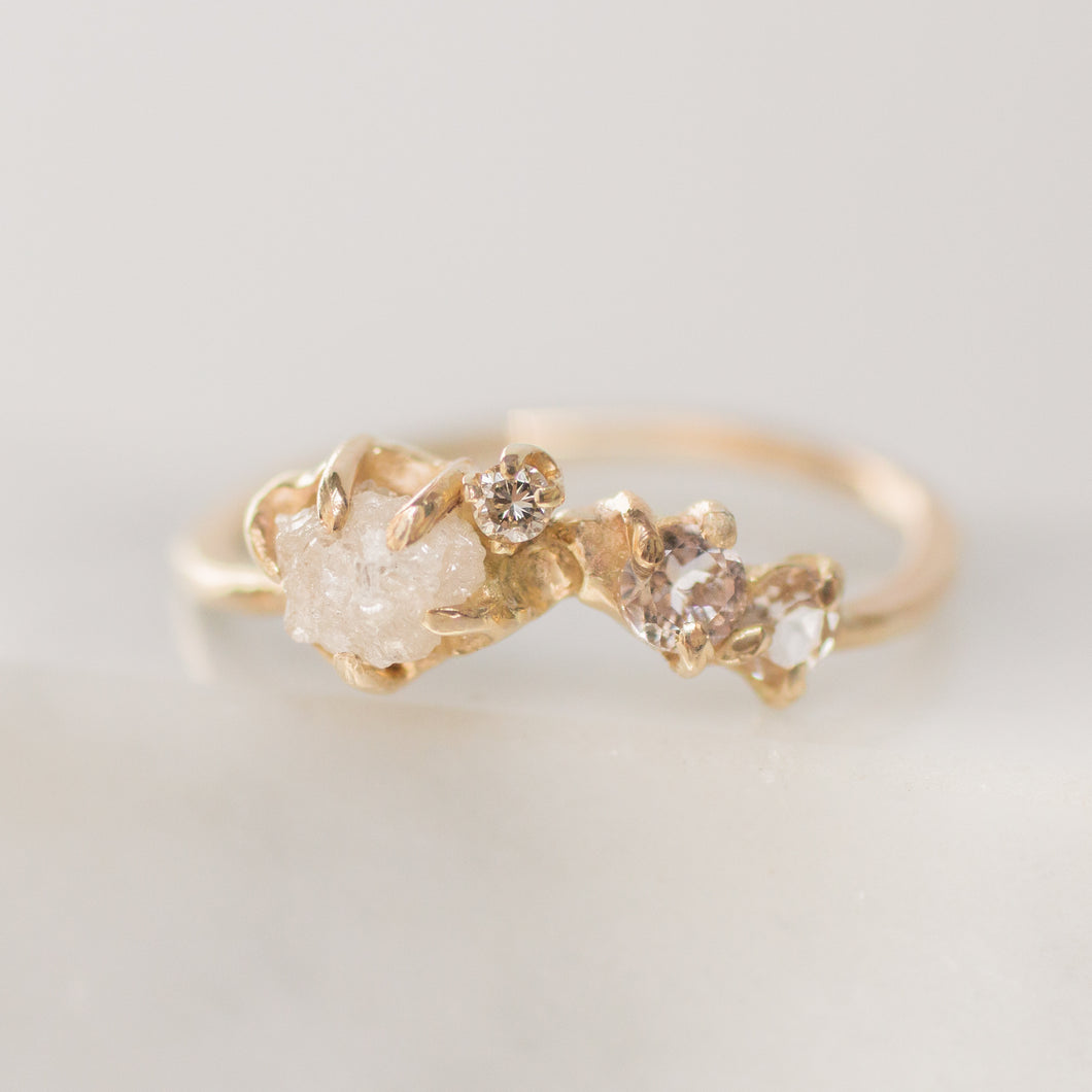 Tempo Ring | Asymmetrical Raw Diamond & Morganite