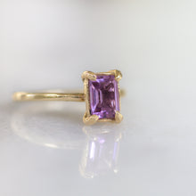 Load image into Gallery viewer, sustainably-sourced-purple-amethyst-ring-recycled-14k-gold-setting-white-background