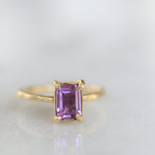 Load image into Gallery viewer, front-view-of-amethyst-cocktail-ring-14karat-gold-setting-and-band-white-background