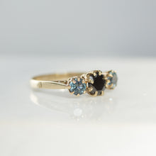 Load image into Gallery viewer, Black diamond and blue sapphire ring with vintage setting 
