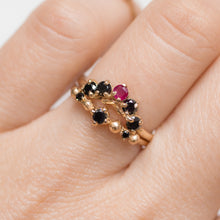 Load image into Gallery viewer, Black Diamond &amp; Ruby Half Halo | Recycled 14k Gold