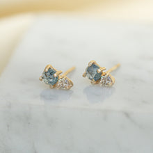 Load image into Gallery viewer, 14k-gold-blue-rosecut-sapphire-and-daimond-earrings