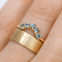 Load image into Gallery viewer, teal-sapphire-half-halo-gold-ring