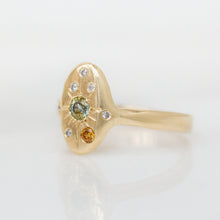 Load image into Gallery viewer, Sapphire-diamond-cluster-signet-ring