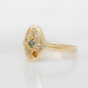 Sapphire-diamond-cluster-signet-ring