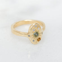 Load image into Gallery viewer, gold-signet-ring-with-blue-sapphire-and-diamond-orange-sapphire-accents