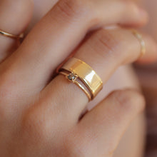 Load image into Gallery viewer, extra-wide-14k-gold-wedding-band-stacked-with-diamond-ring